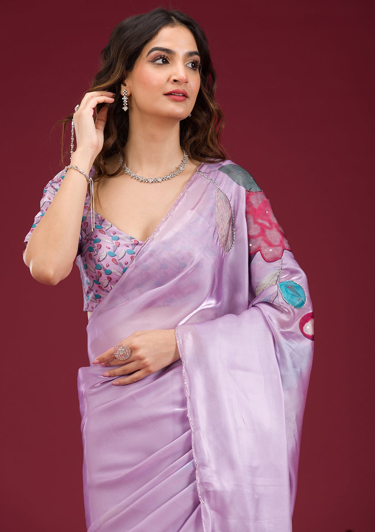 Lavender Printed Tissue Saree