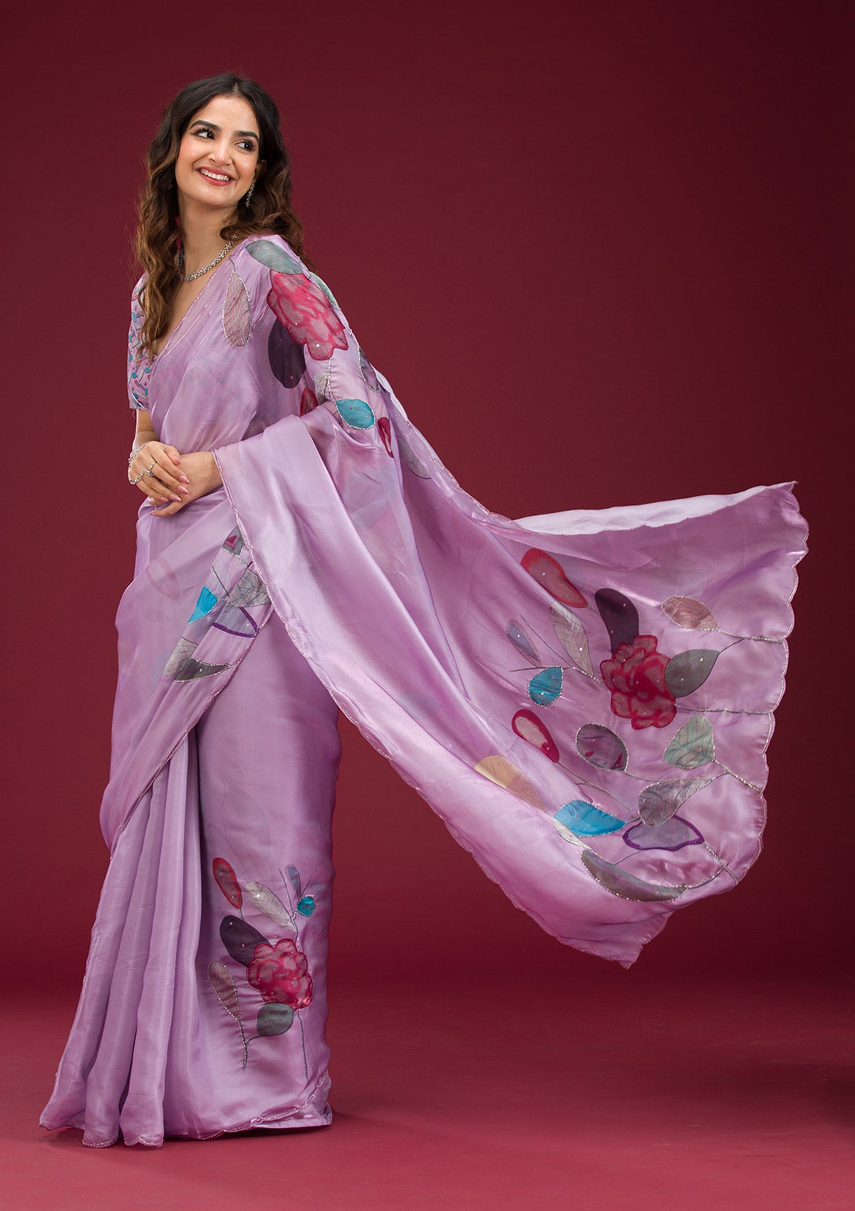 Lavender Printed Tissue Saree