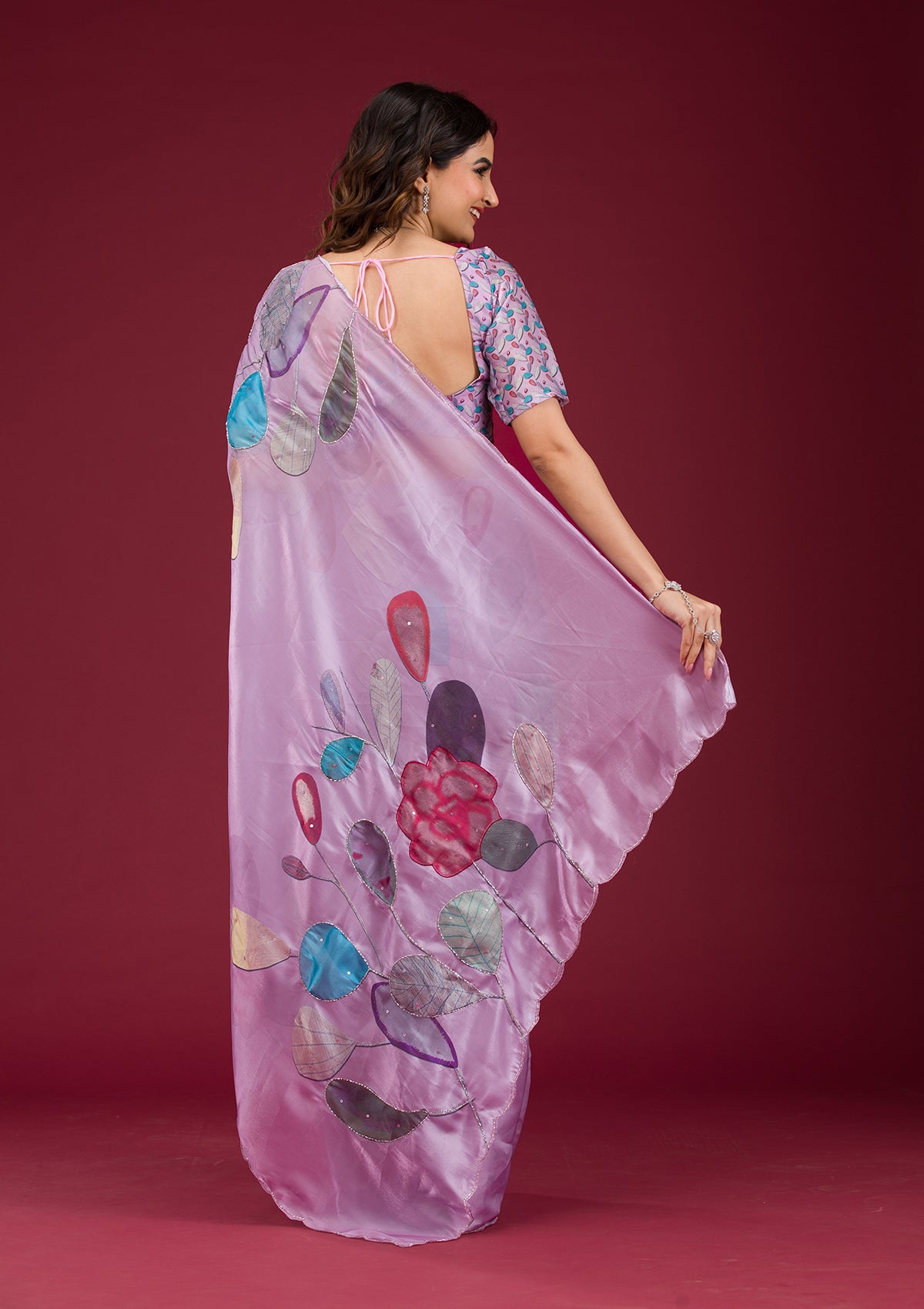 Lavender Printed Tissue Saree