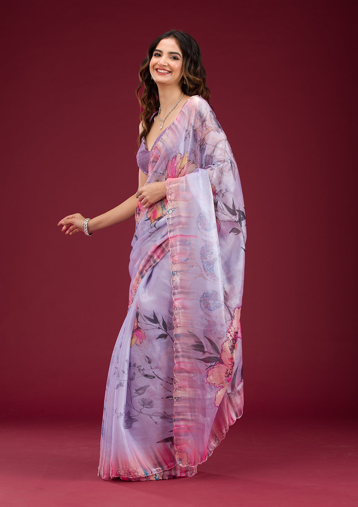 Lavender Printed Tissue Saree