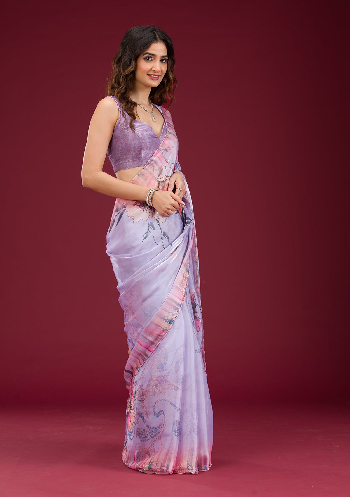 Lavender Printed Tissue Saree