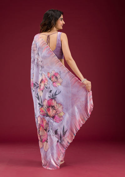 Lavender Printed Tissue Saree