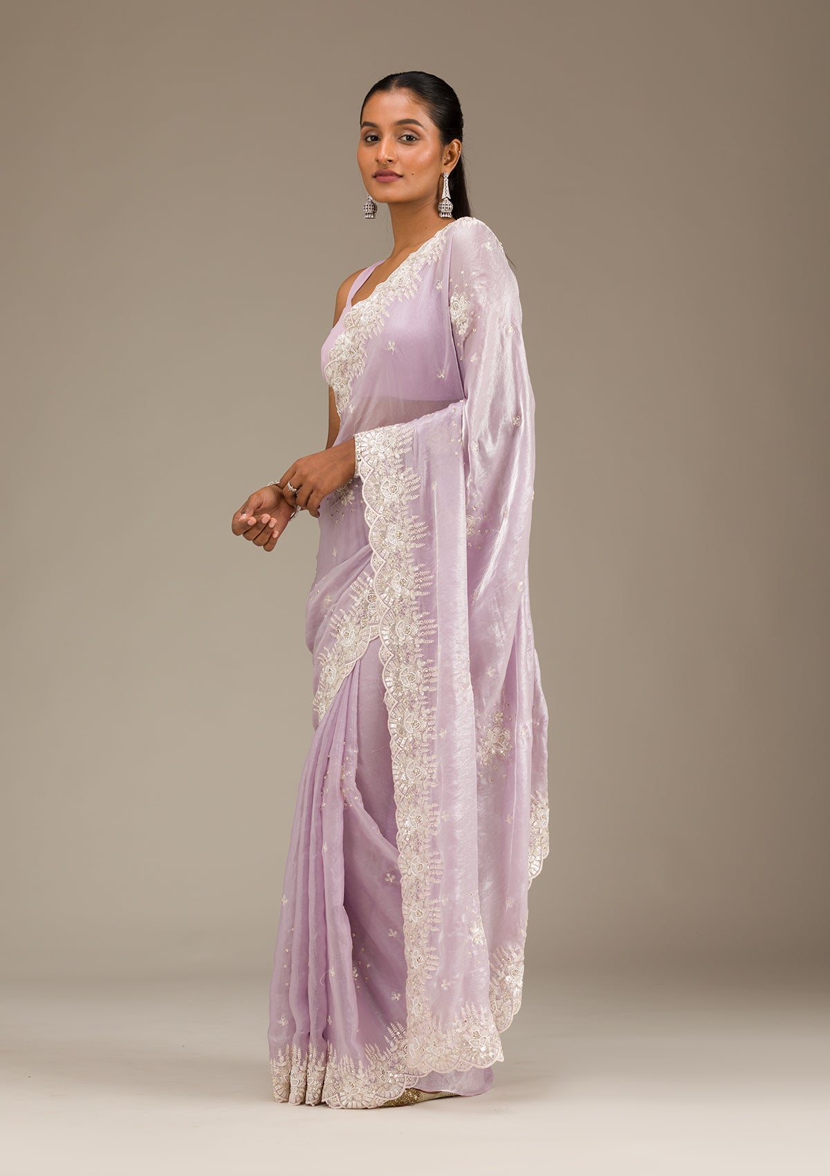 Lavender Sequins Chiffon Saree