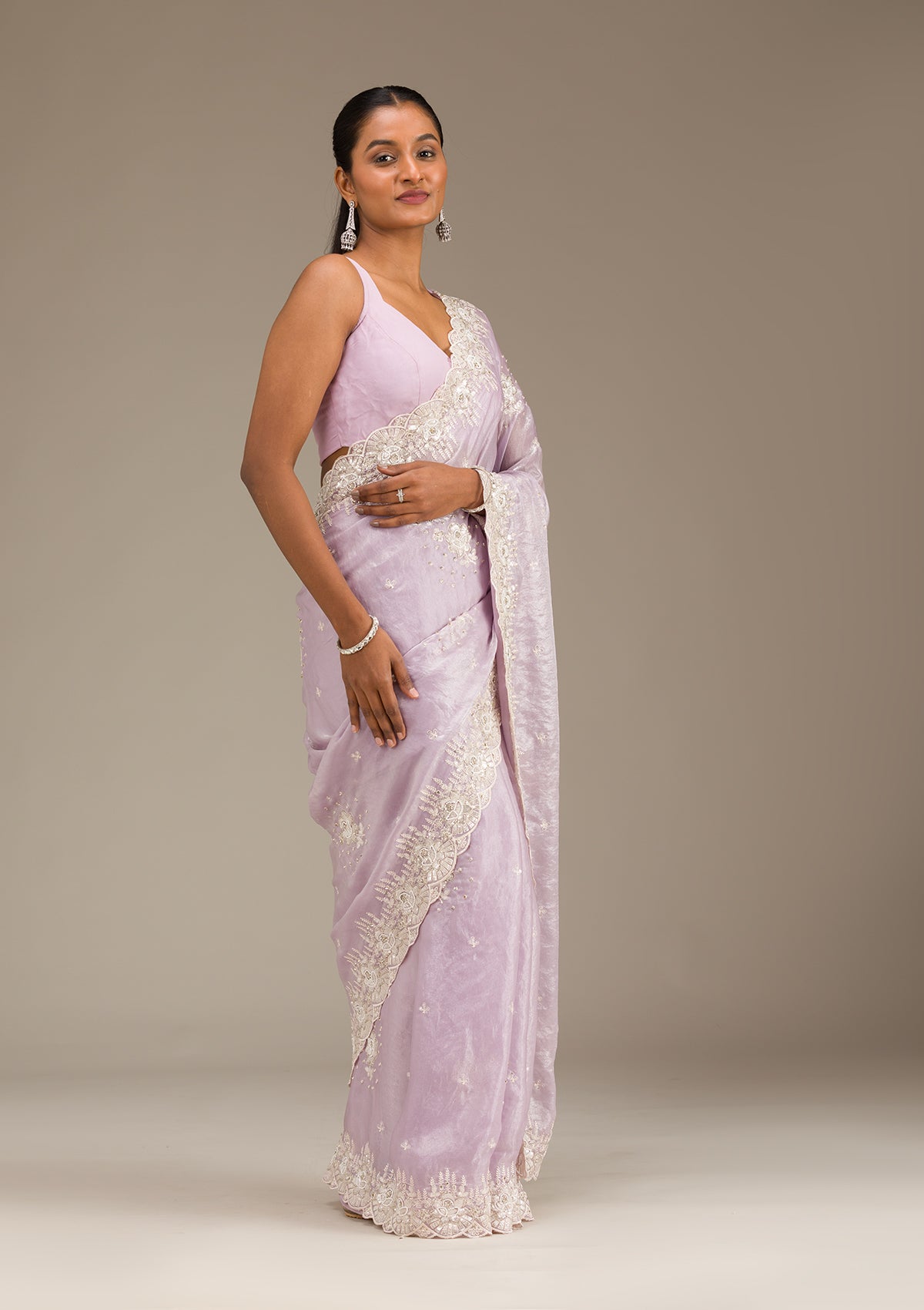 Lavender Sequins Chiffon Saree