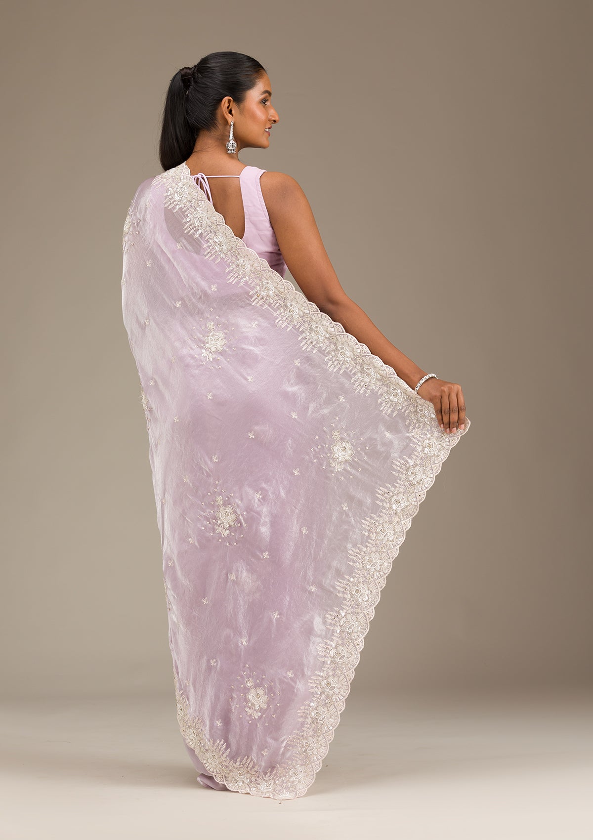 Lavender Sequins Chiffon Saree