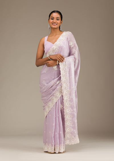 Lavender Sequins Chiffon Saree