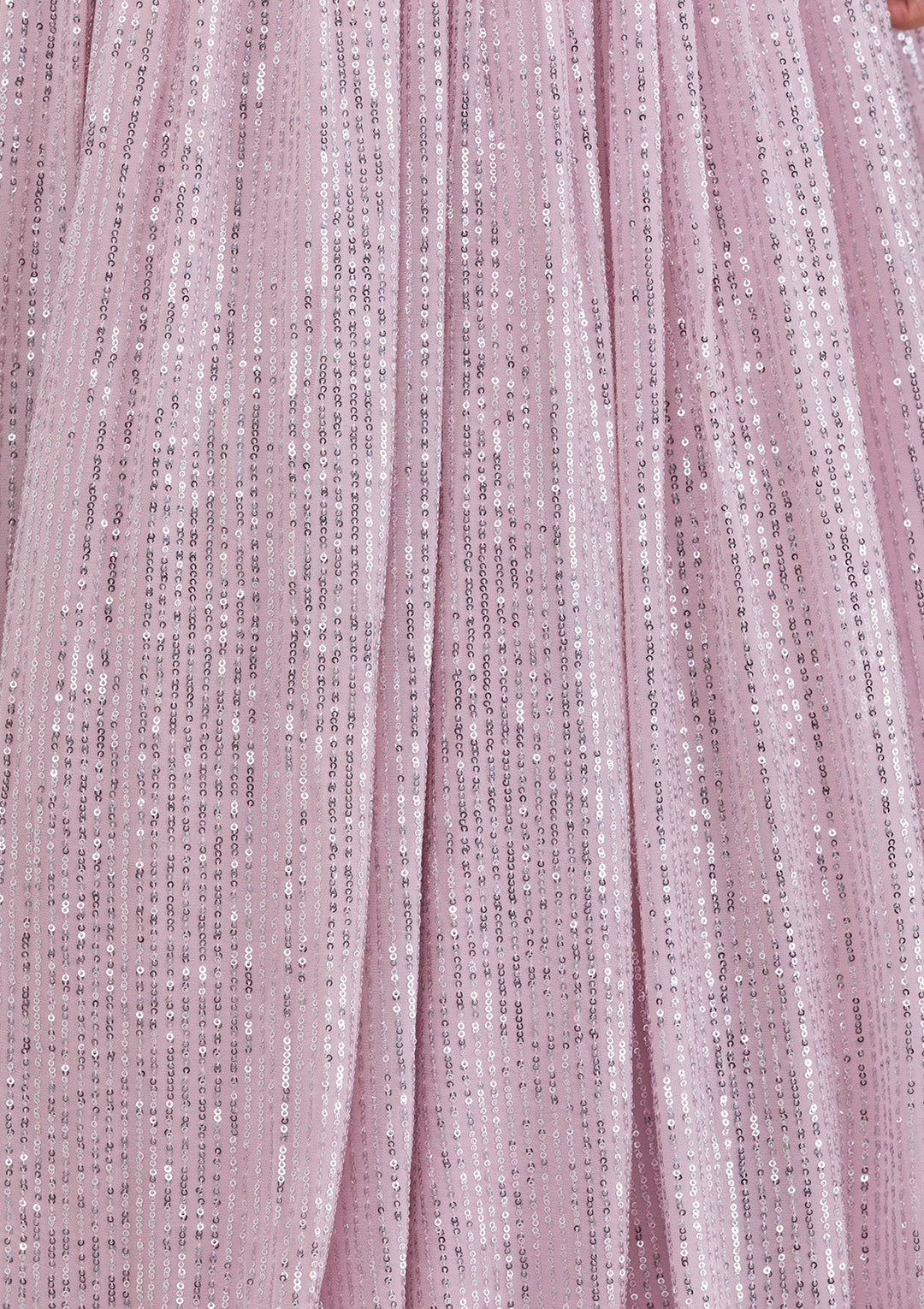 Lavender Sequins Georgette Readymade Lehenga-Koskii