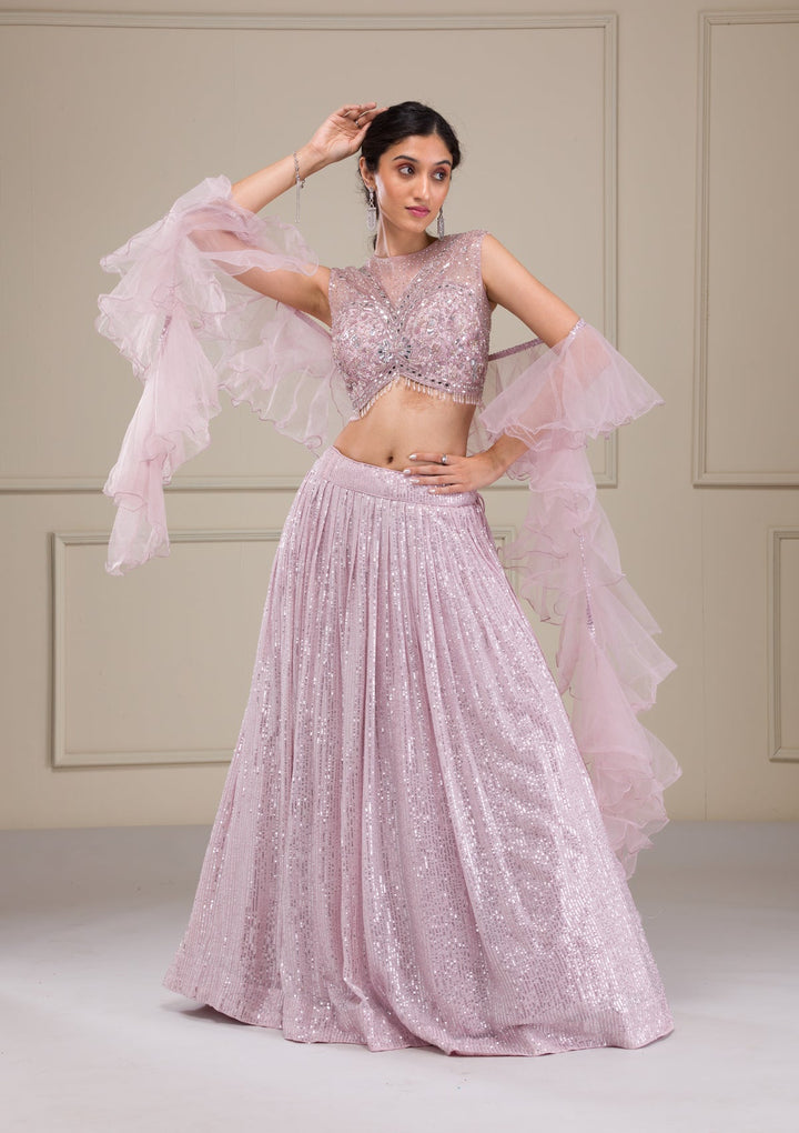 Lavender Sequins Georgette Readymade Lehenga-Koskii