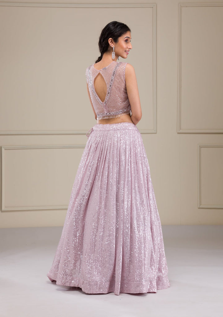 Lavender Sequins Georgette Readymade Lehenga-Koskii