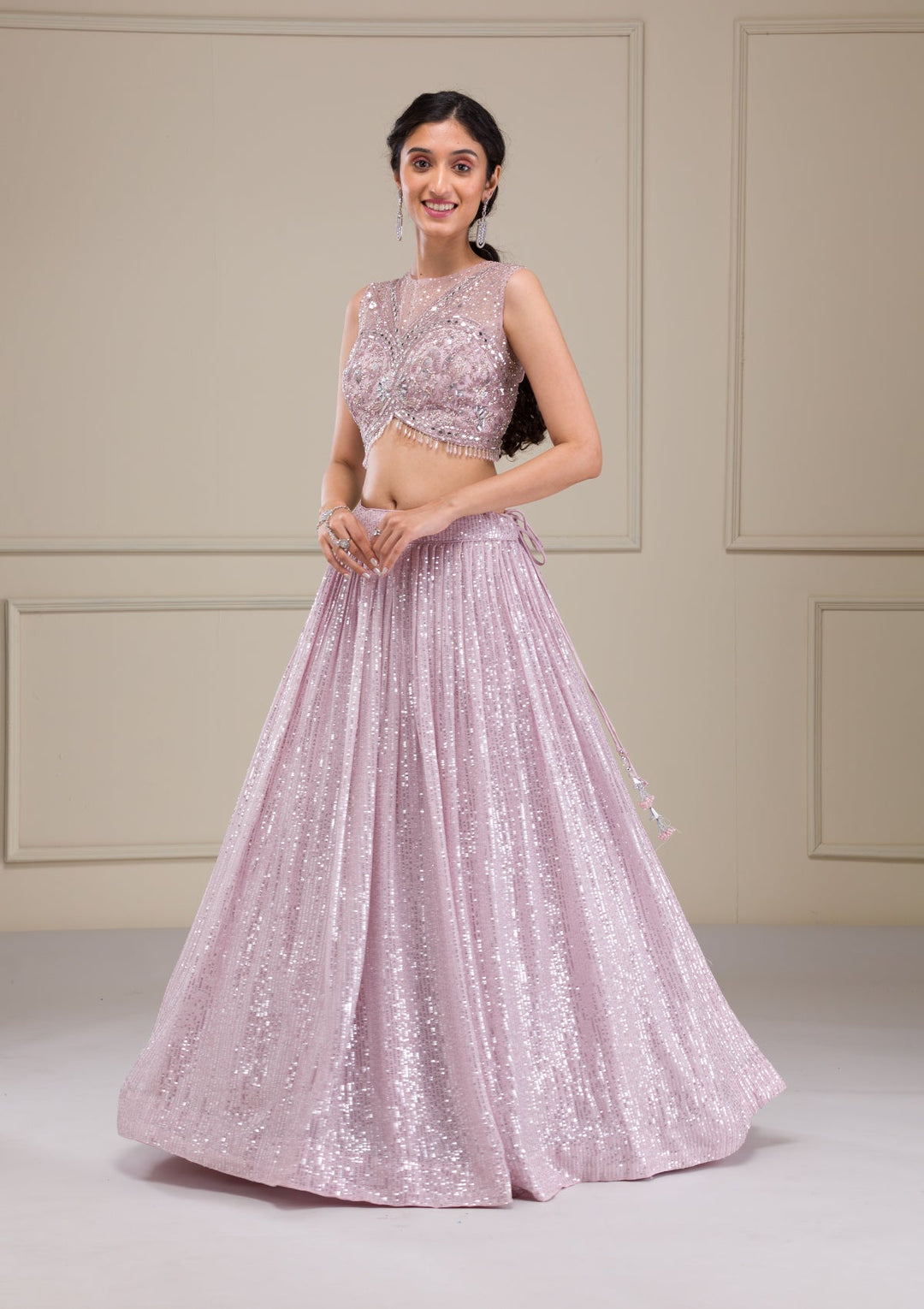 Lavender Sequins Georgette Readymade Lehenga-Koskii