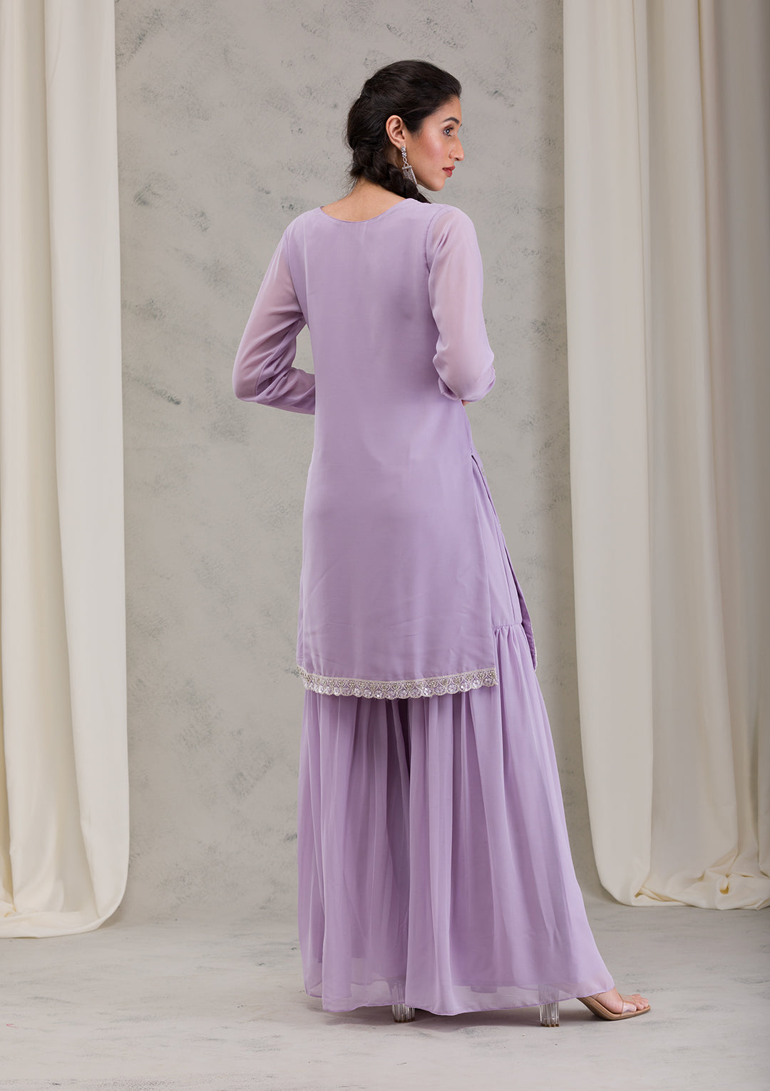 Lavender Sequins Georgette Readymade Salwar Kameez