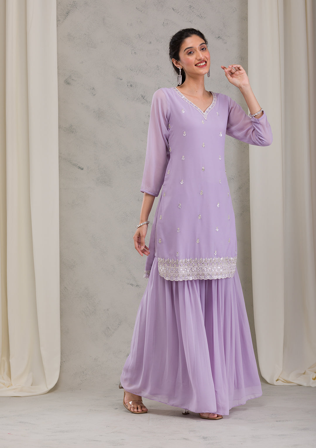 Lavender Sequins Georgette Readymade Salwar Kameez