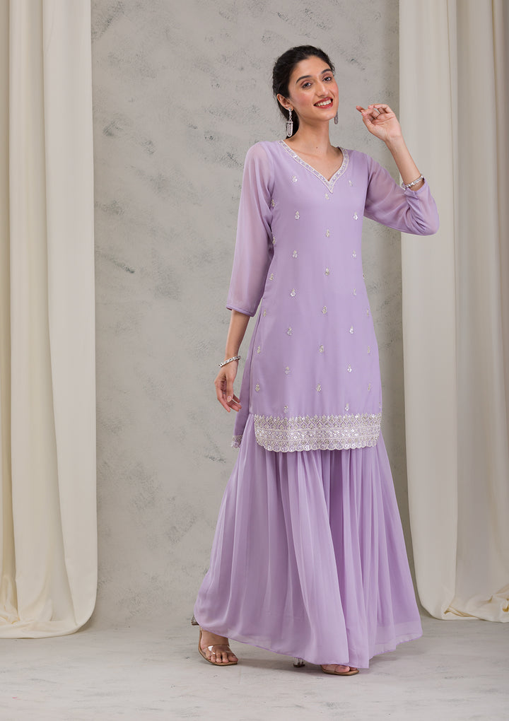 Lavender Sequins Georgette Readymade Salwar Kameez
