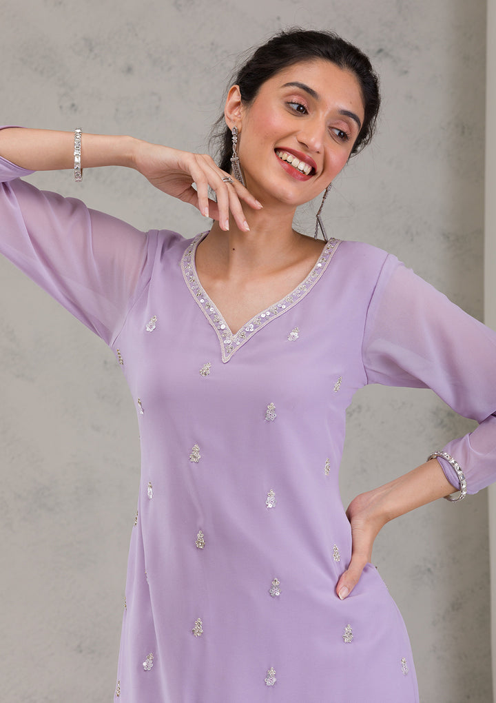 Lavender Sequins Georgette Readymade Salwar Kameez