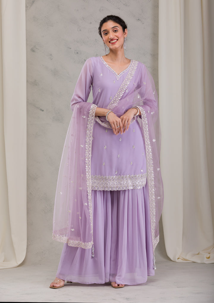 Lavender Sequins Georgette Readymade Salwar Kameez