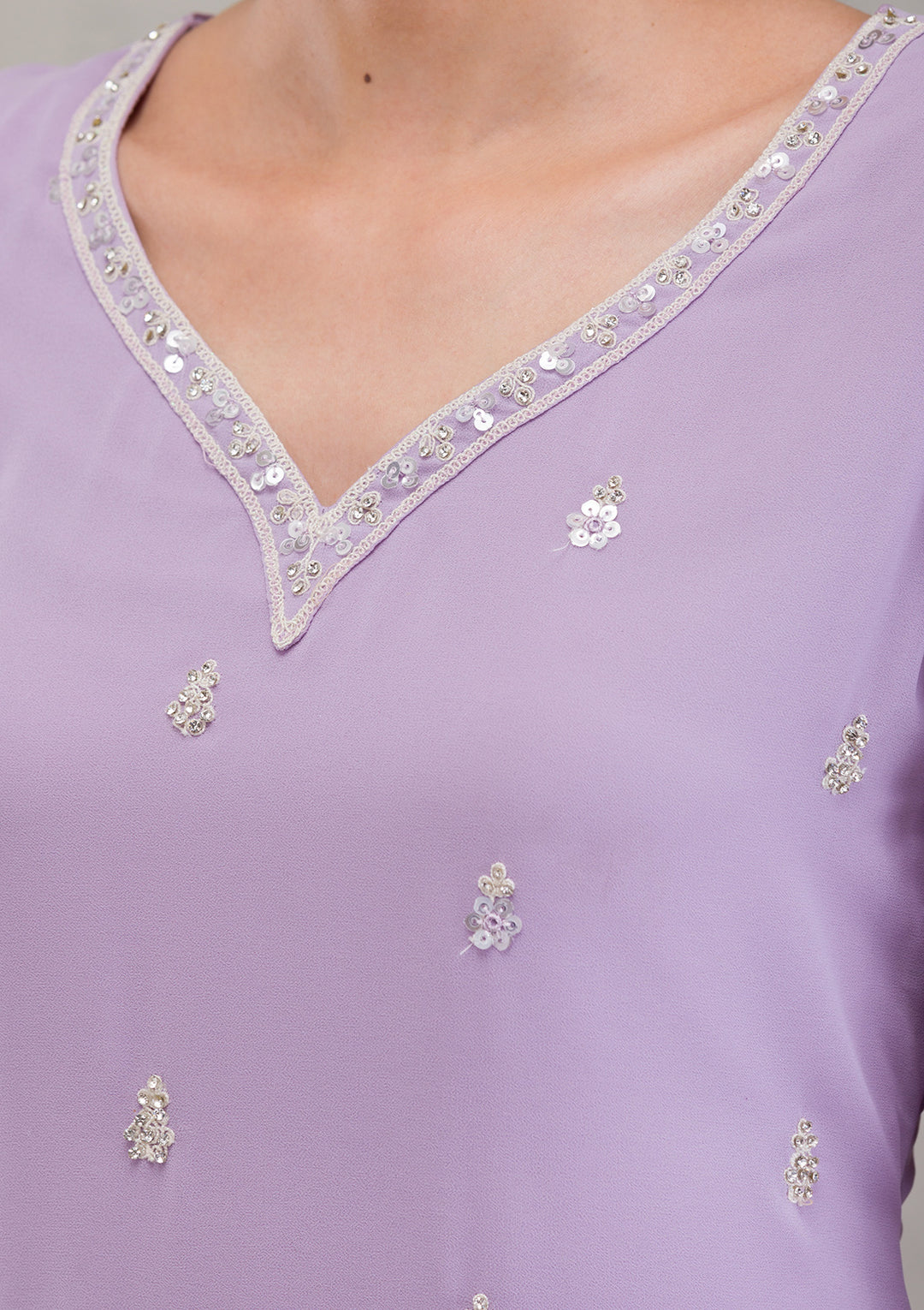 Lavender Sequins Georgette Readymade Salwar Kameez