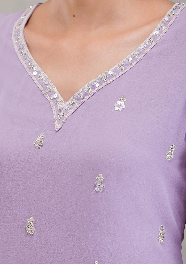 Lavender Sequins Georgette Readymade Salwar Kameez