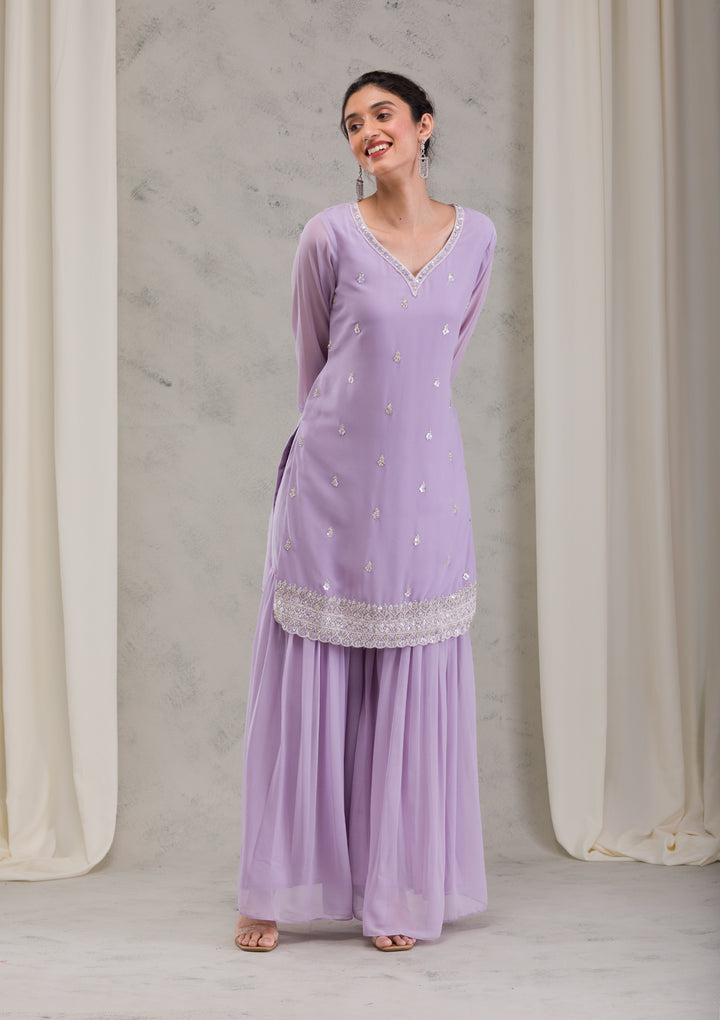 Lavender Sequins Georgette Readymade Salwar Kameez