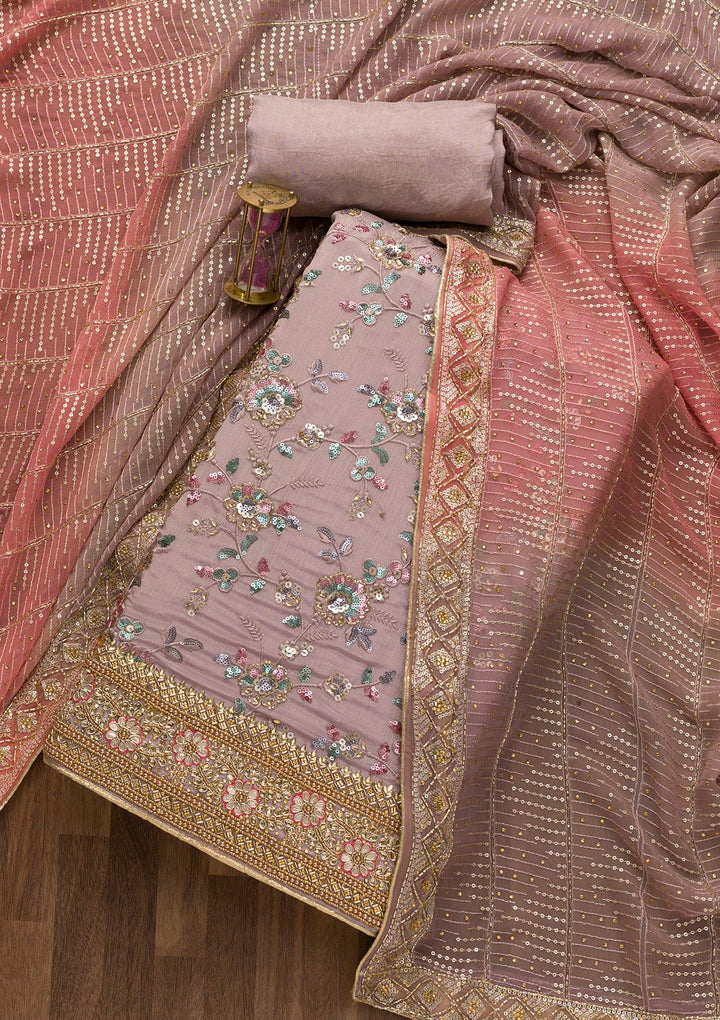 Lavender Sequins Georgette Unstitched Salwar Suit-Koskii