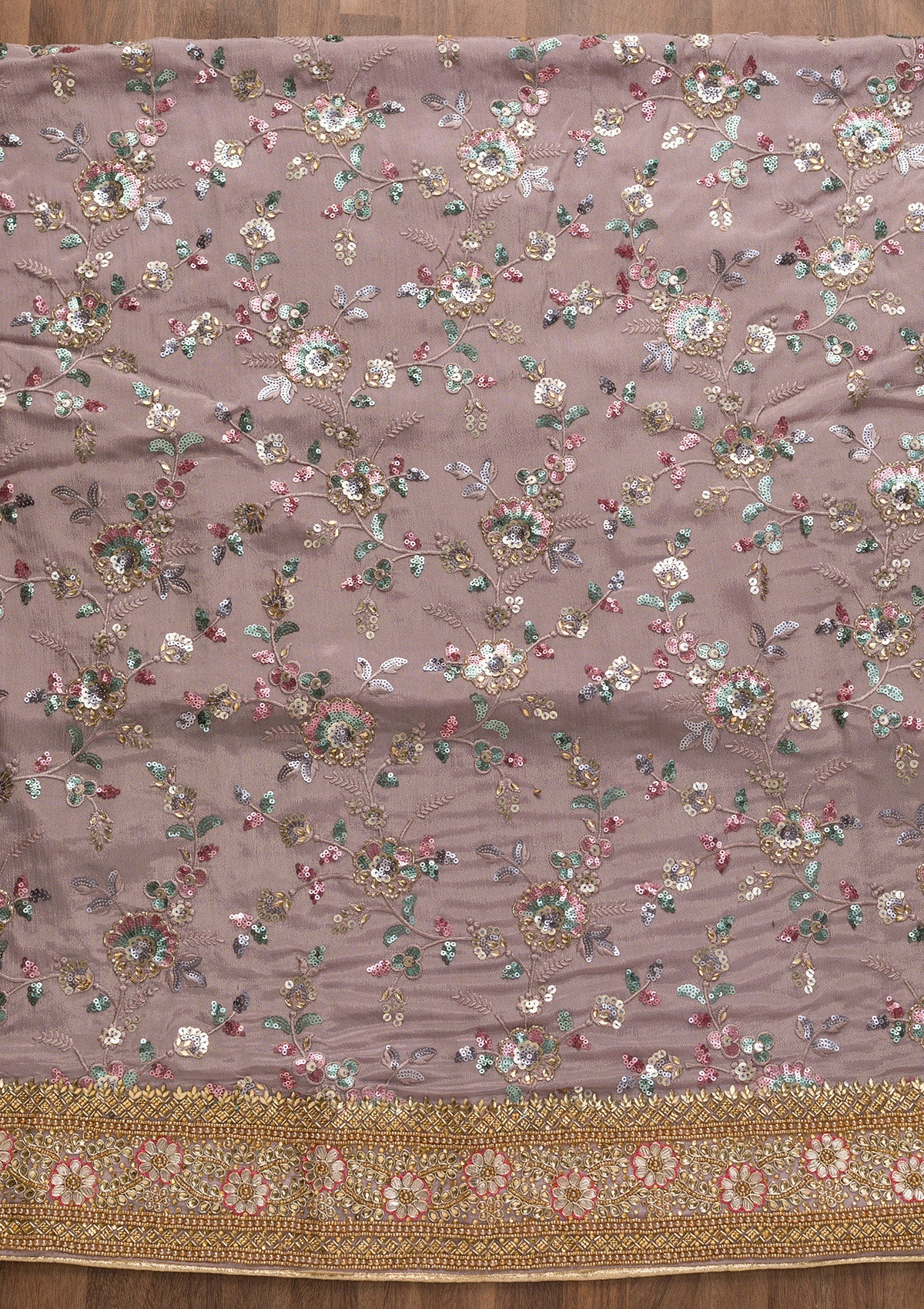 Lavender Sequins Georgette Unstitched Salwar Suit-Koskii