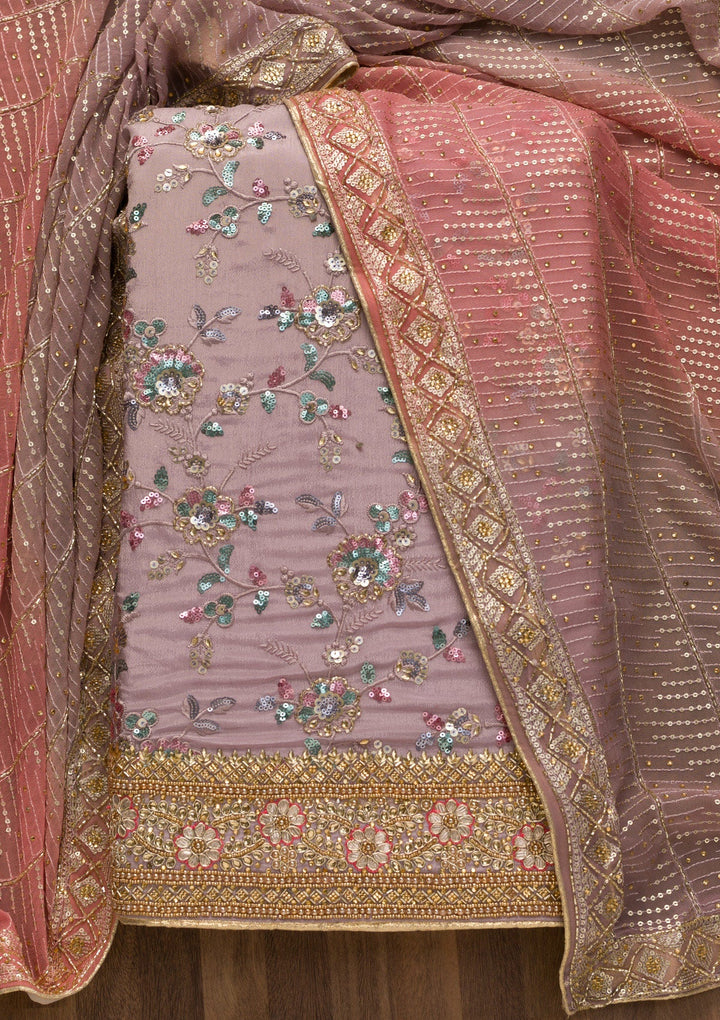 Lavender Sequins Georgette Unstitched Salwar Suit-Koskii
