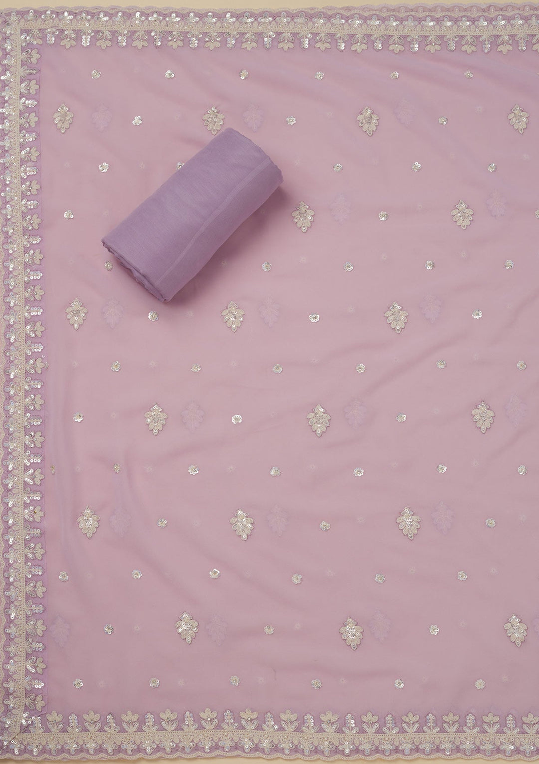 Lavender Sequins Georgette Unstitched Salwar Suit-Koskii