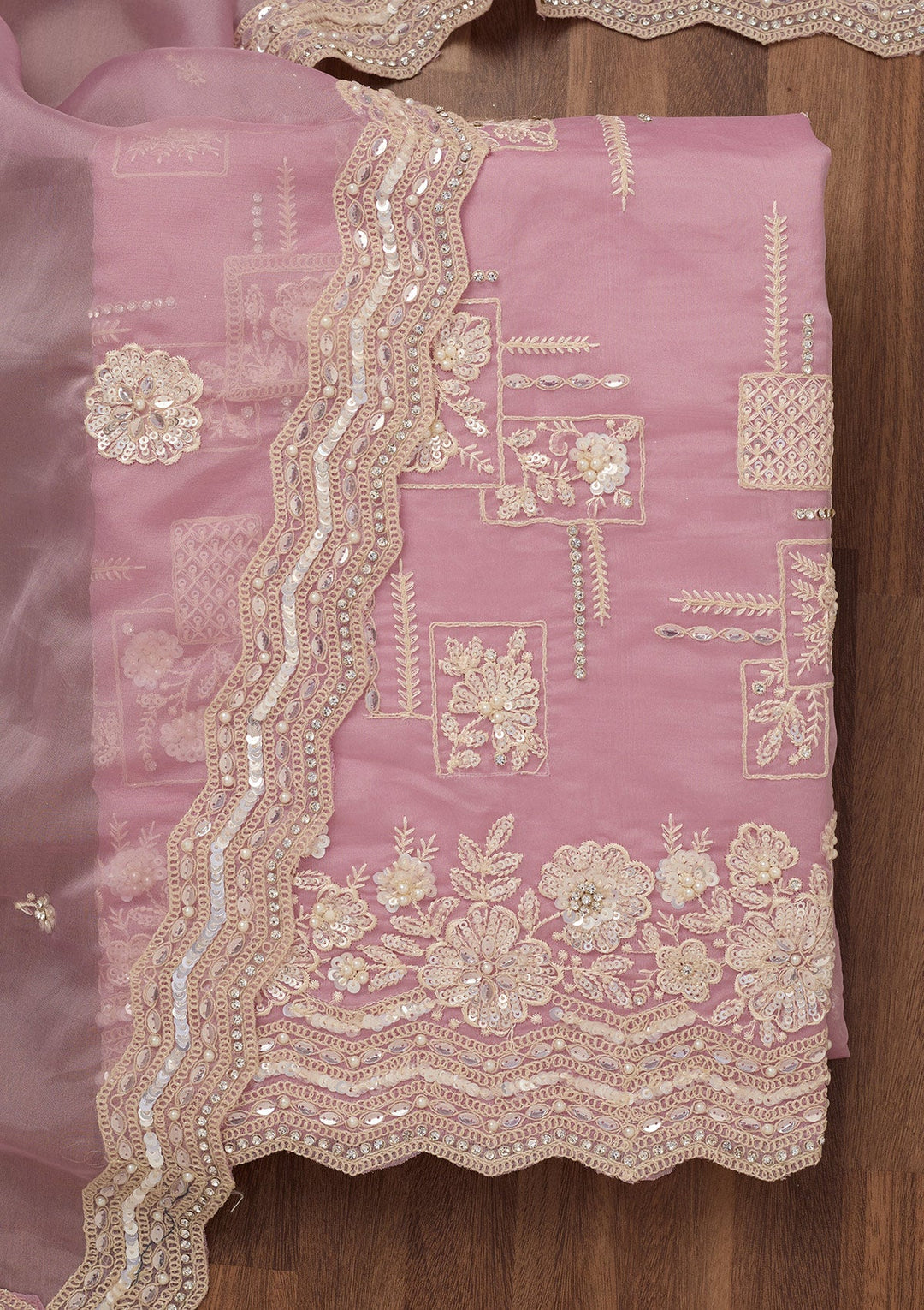 Lavender Sequins Georgette Unstitched Salwar Suit-Koskii