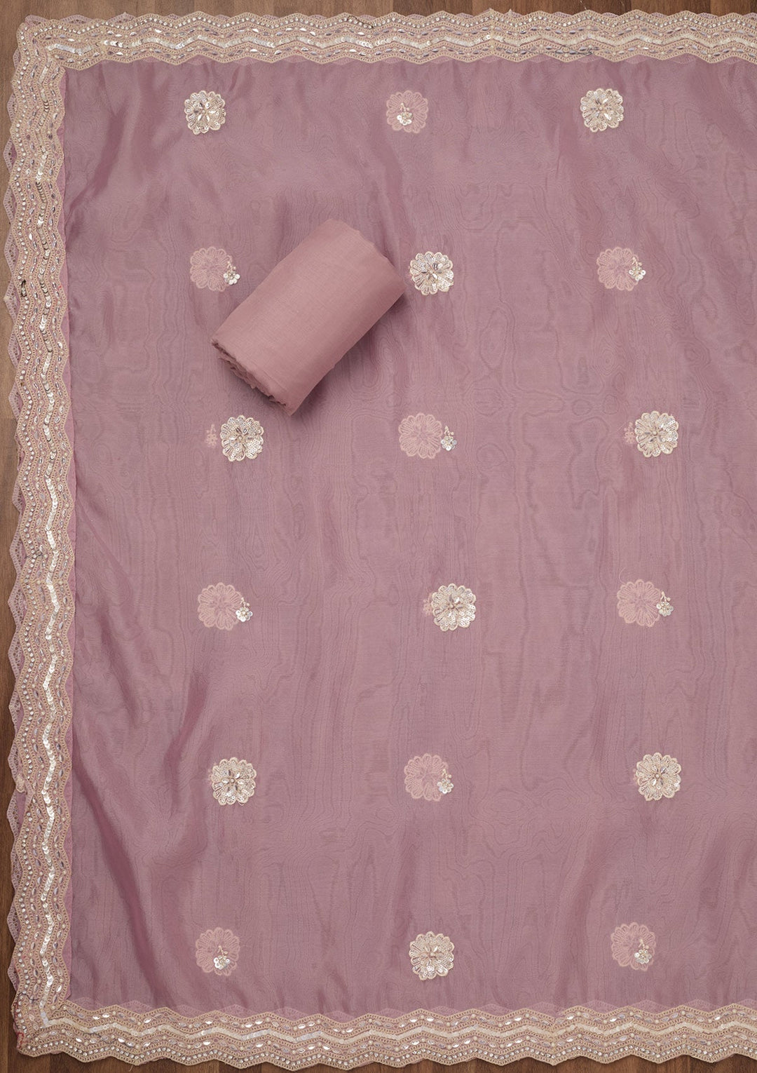 Lavender Sequins Georgette Unstitched Salwar Suit-Koskii