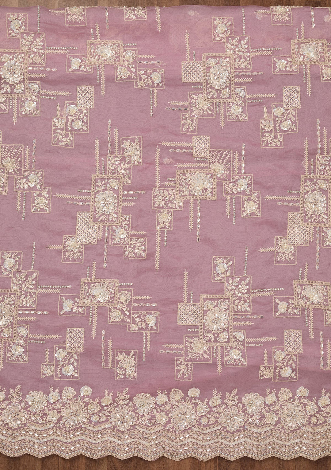 Lavender Sequins Georgette Unstitched Salwar Suit-Koskii