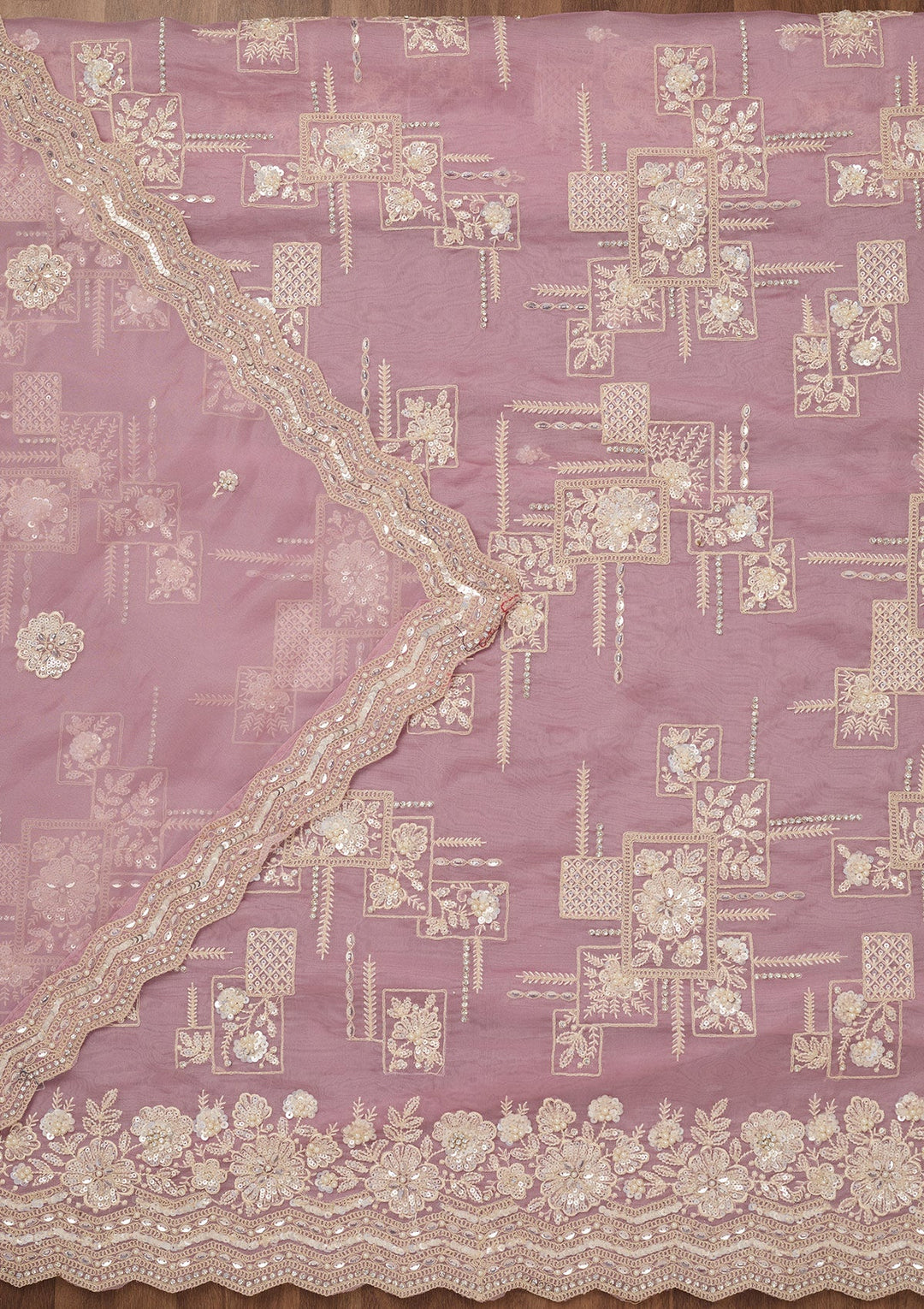 Lavender Sequins Georgette Unstitched Salwar Suit-Koskii