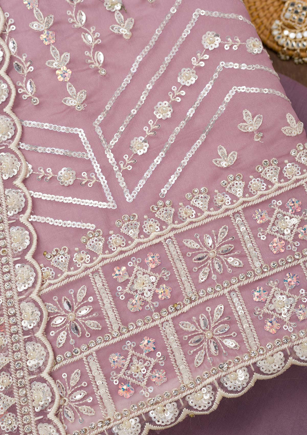 Lavender Sequins Georgette Unstitched Salwar Suit-Koskii