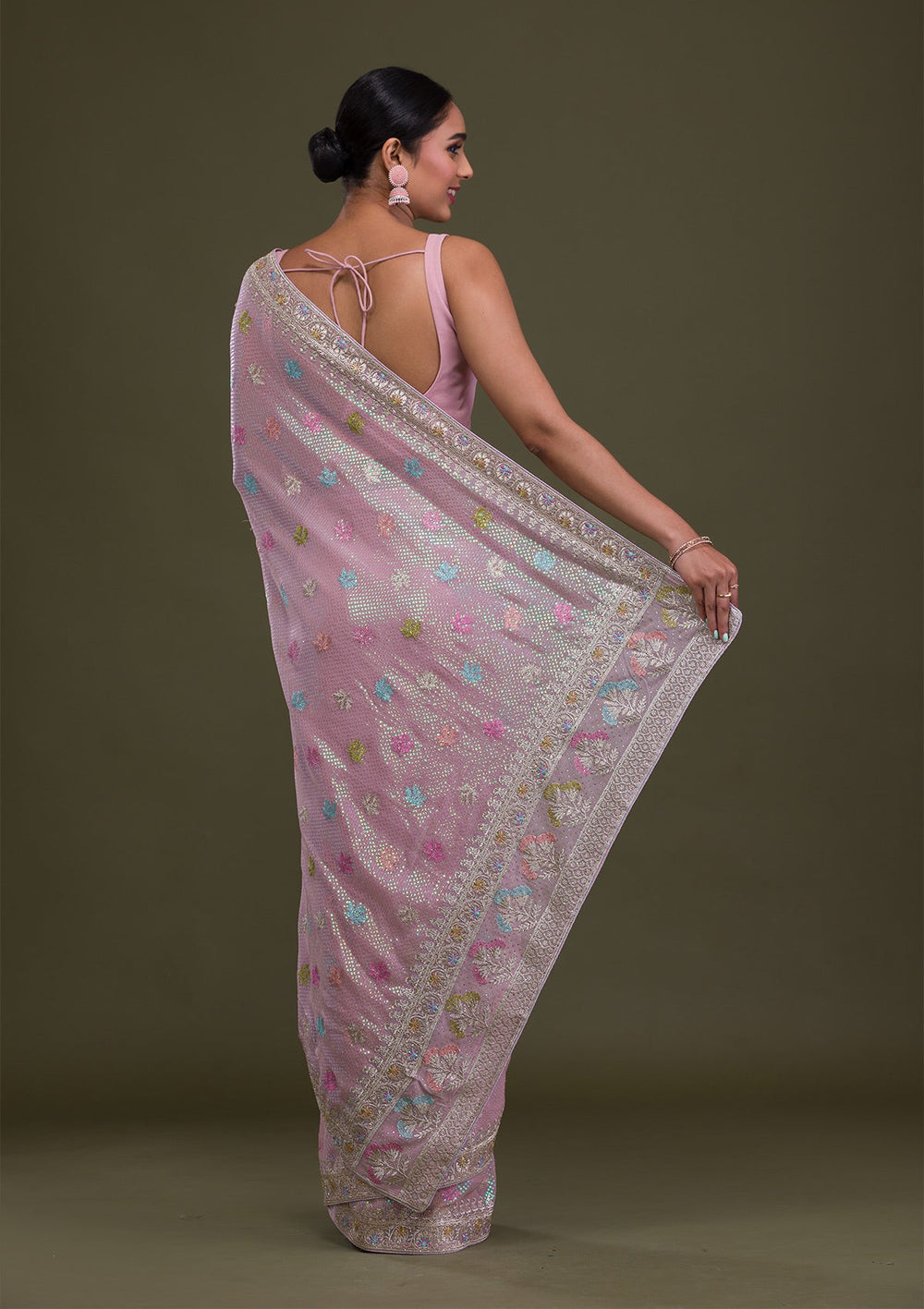 Lavender Sequins Georgette Saree-Koskii