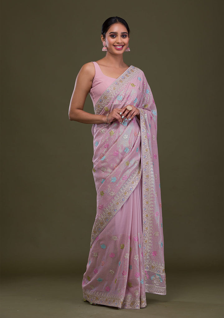 Lavender Sequins Georgette Saree-Koskii