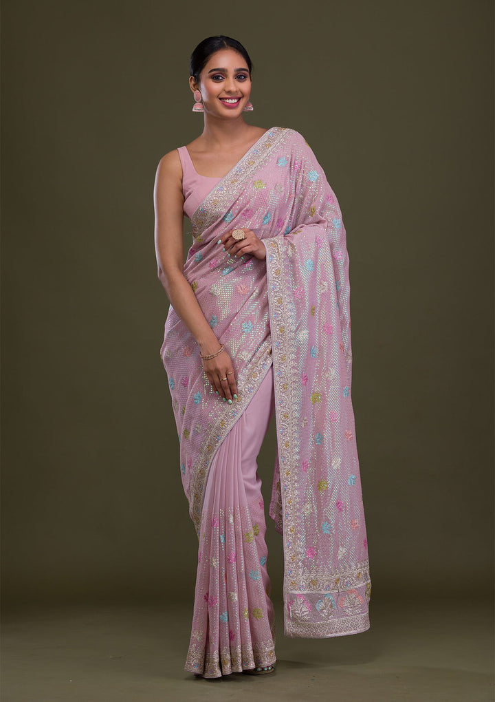 Lavender Sequins Georgette Saree-Koskii
