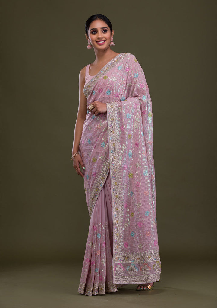 Lavender Sequins Georgette Saree-Koskii