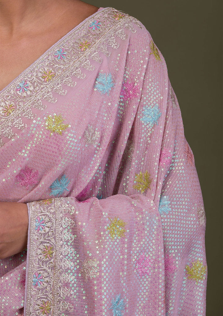 Lavender Sequins Georgette Saree-Koskii