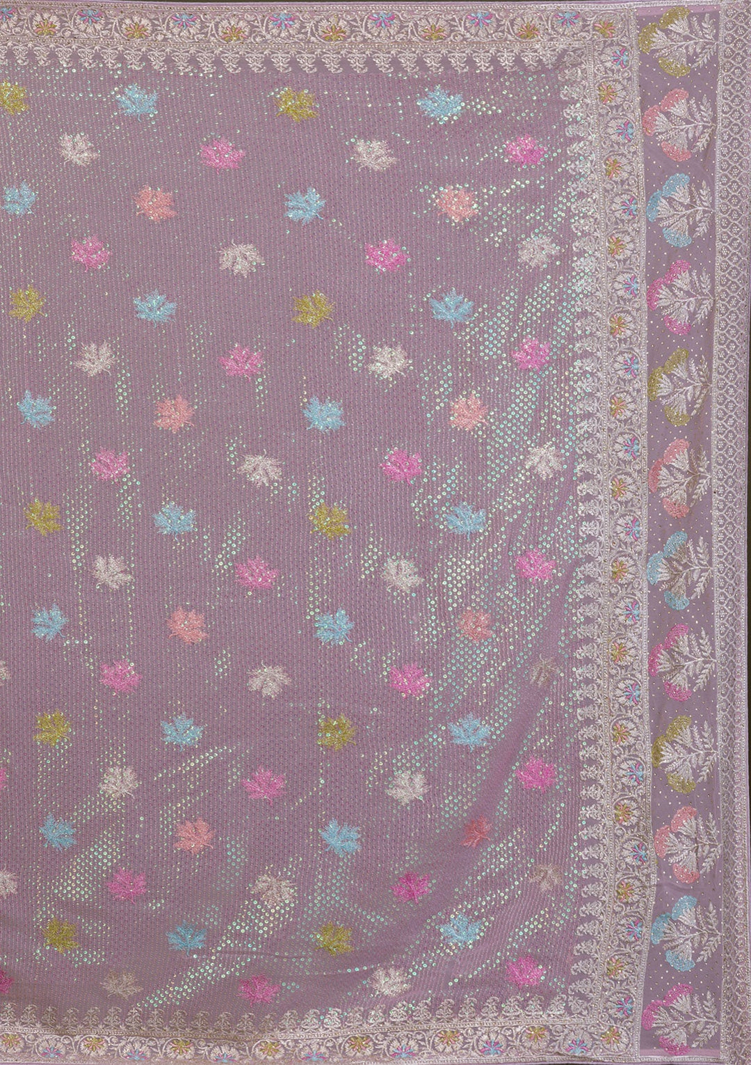 Lavender Sequins Georgette Saree-Koskii