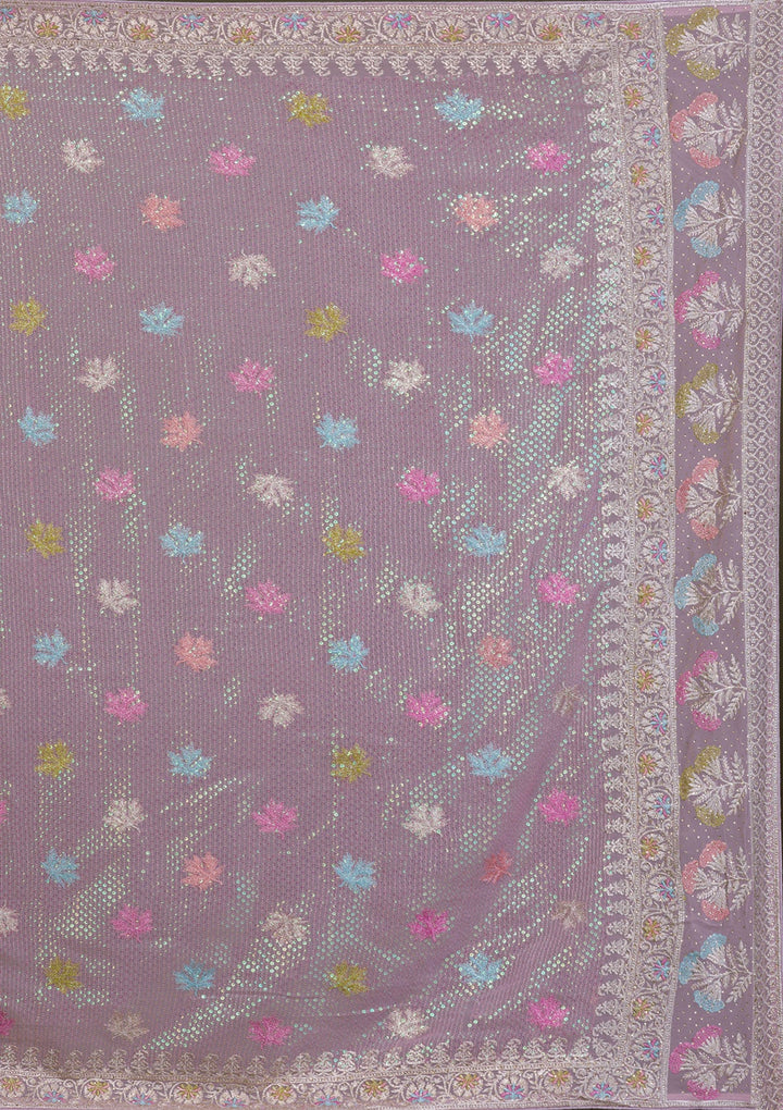 Lavender Sequins Georgette Saree-Koskii