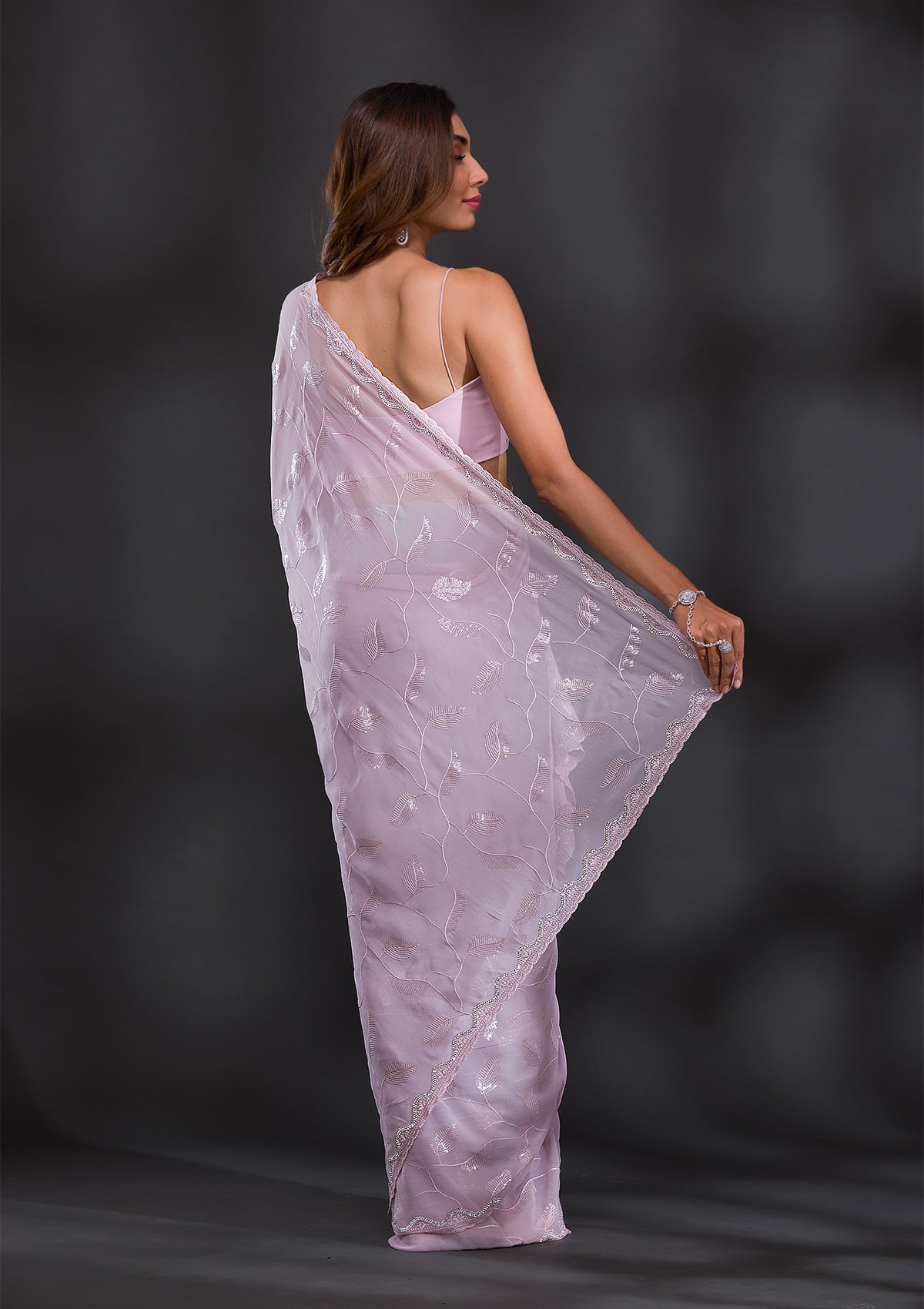 Lavender Sequins Georgette Saree-Koskii