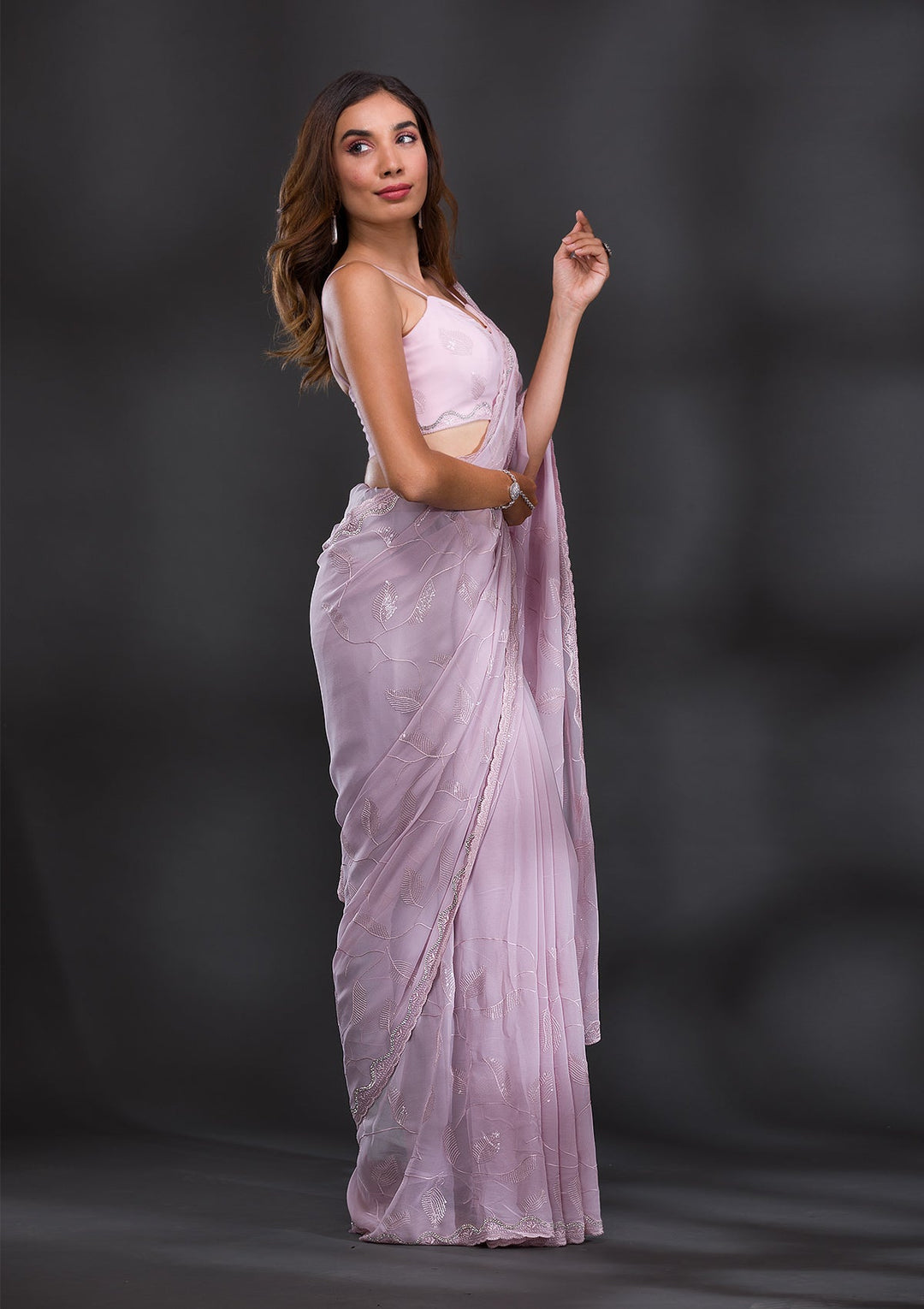 Lavender Sequins Georgette Saree-Koskii