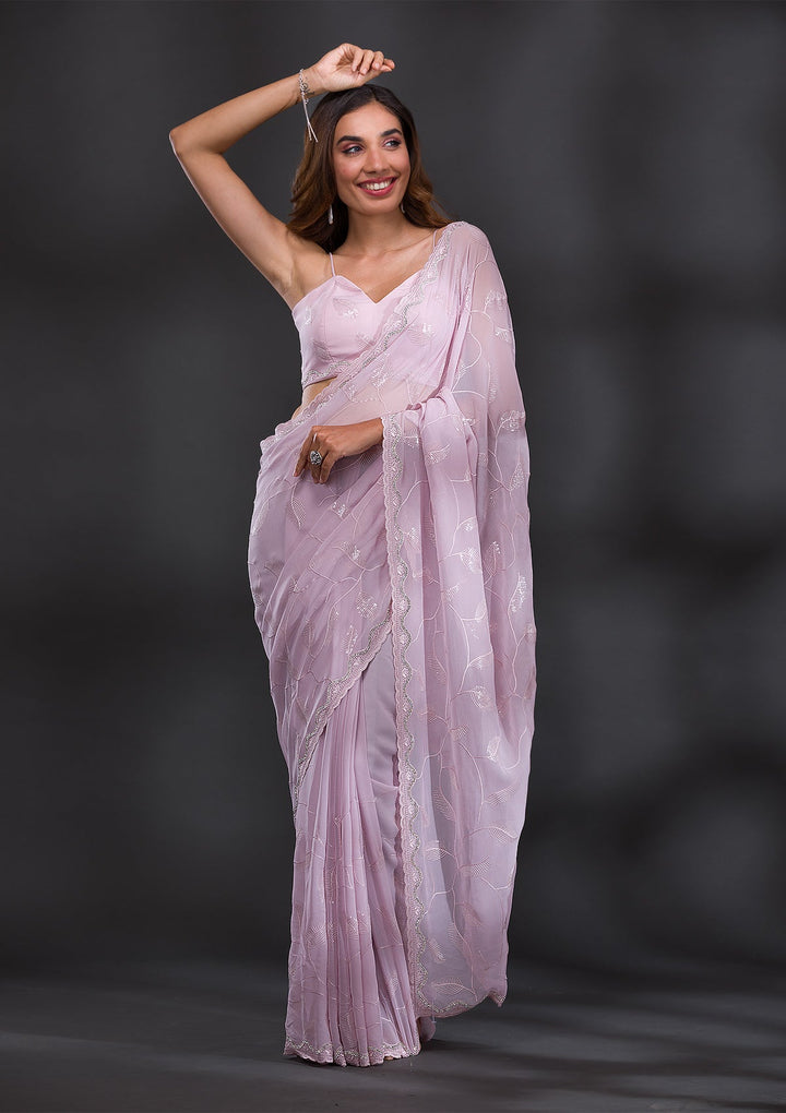 Lavender Sequins Georgette Saree-Koskii