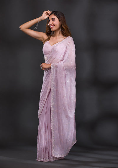 Lavender Sequins Georgette Saree-Koskii