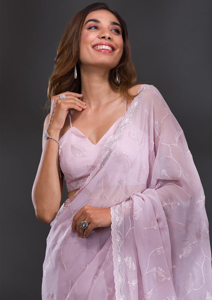Lavender Sequins Georgette Saree-Koskii