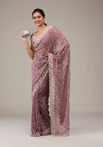 Lavender Sequins Georgette Saree-Koskii