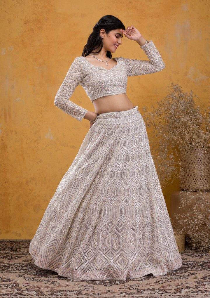 Lavender Sequins Net Readymade Lehenga-Koskii