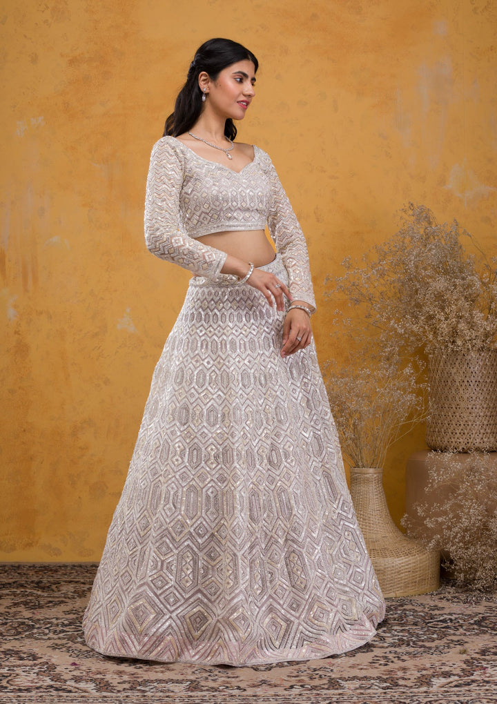 Lavender Sequins Net Readymade Lehenga-Koskii