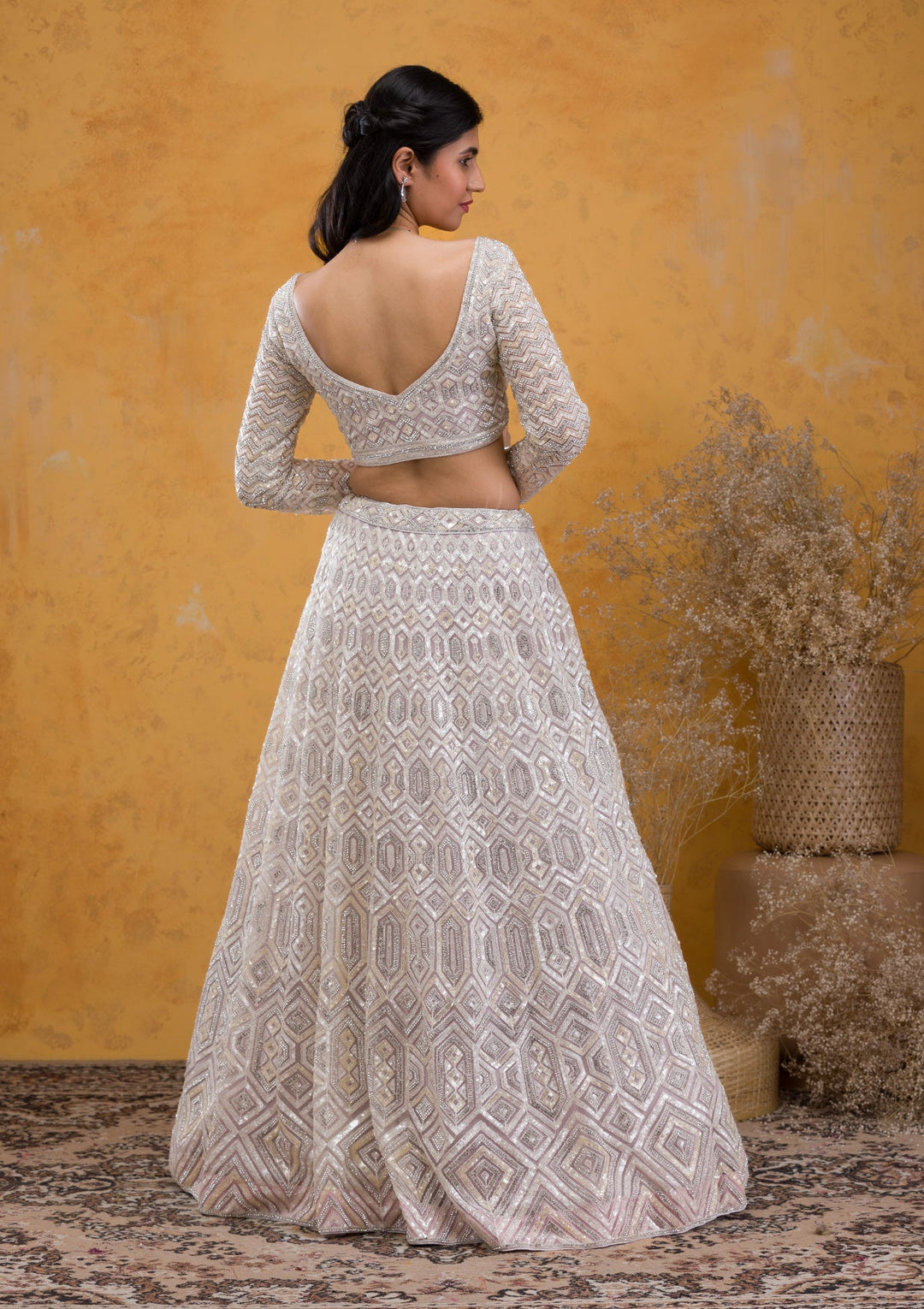 Lavender Sequins Net Readymade Lehenga-Koskii