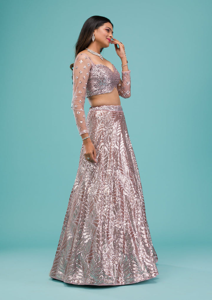 Lavender Sequins Net Readymade Lehenga-Koskii