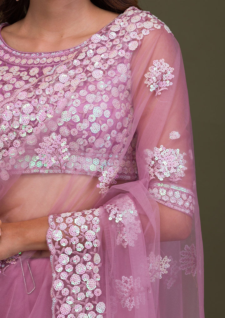 Lavender Sequins Net Saree-Koskii