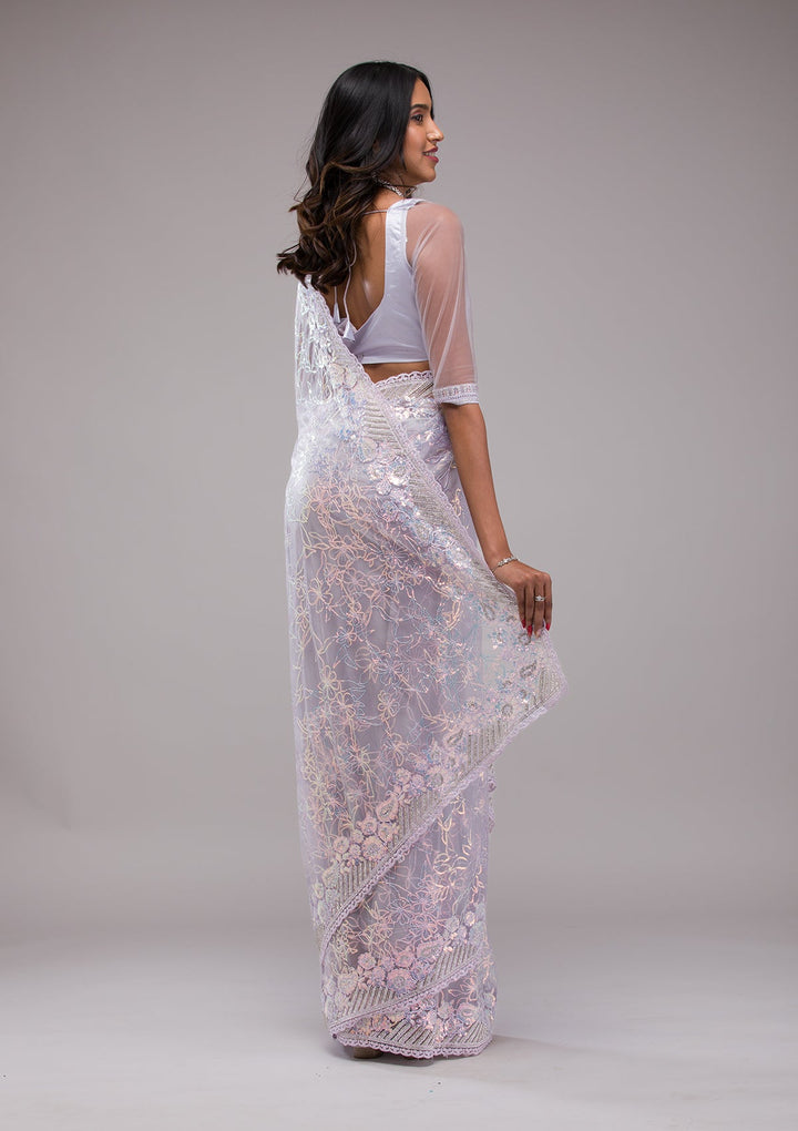Lavender Sequins Net Saree-Koskii